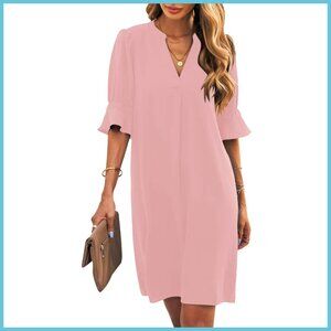 Polyester Shift Dress V-Neck Short Sleeve Casual Summer Flowy